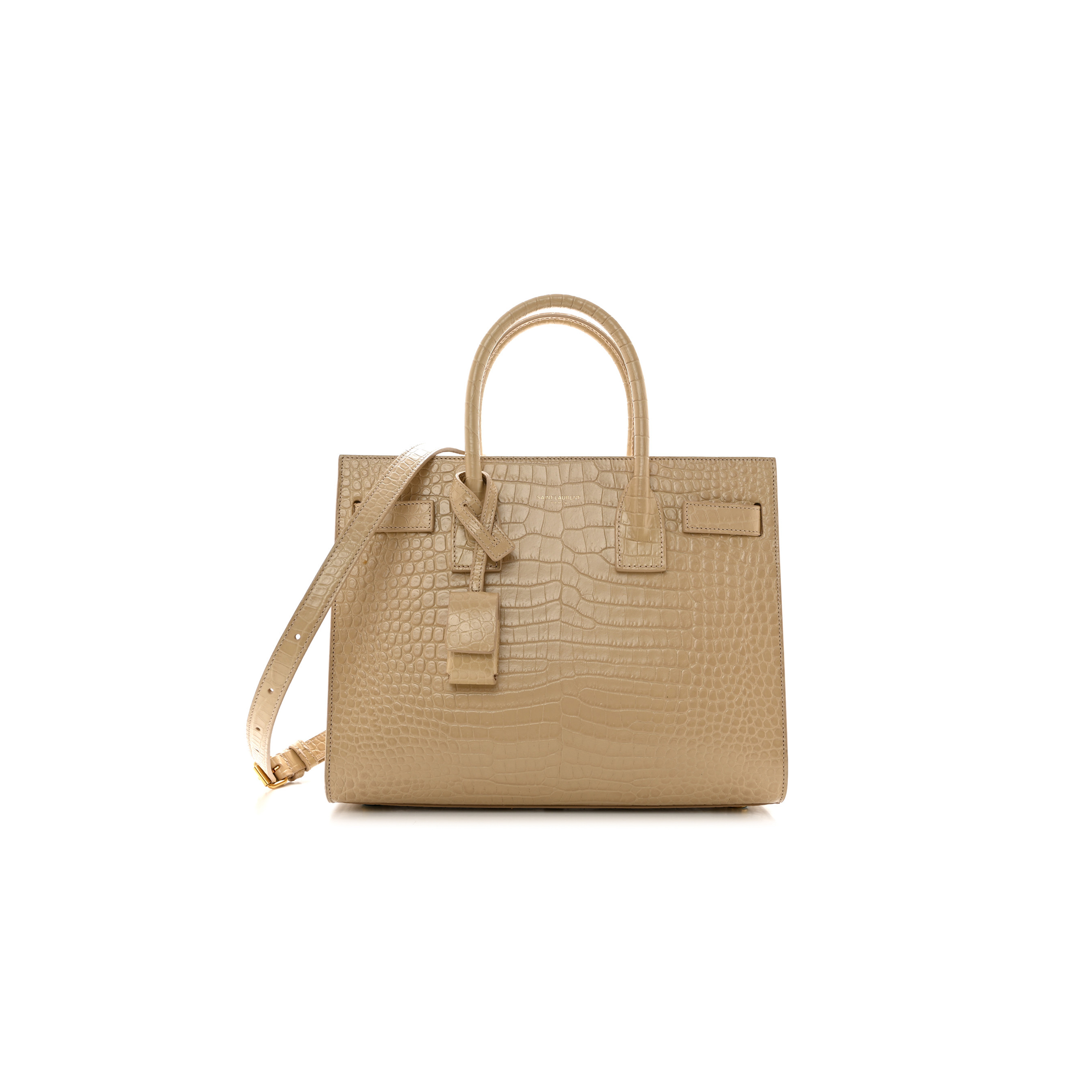 YSL CALFSKIN CROCODILE EMBOSSED BABY SAC DE JOUR NUDE 421863 (26*20.5*12.5cm)